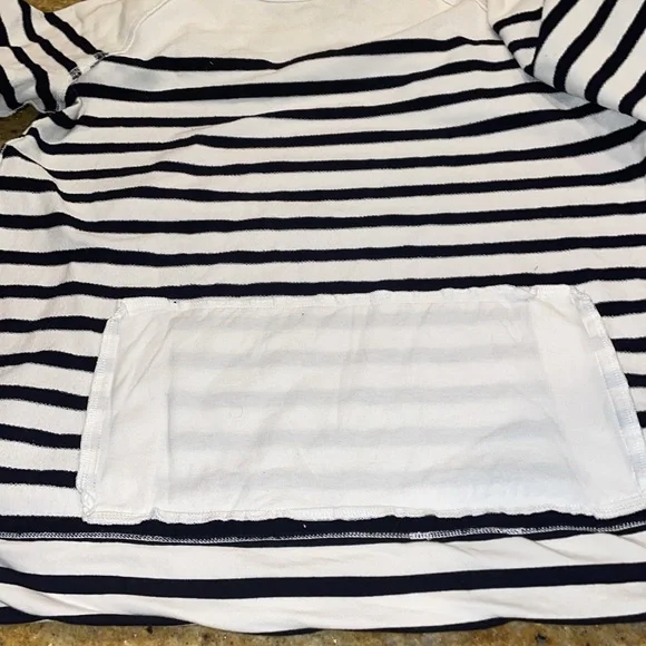 Talbots striped sweatshirt navy blue white cotton kangaroo pocket pullover X - Picture 9 of 10